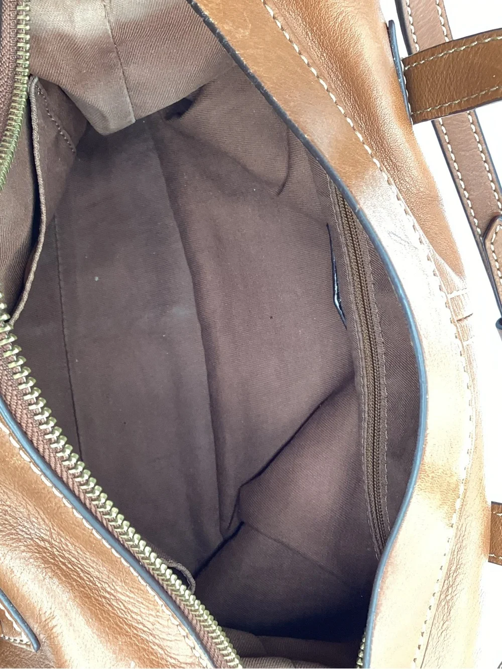 Fossil Emma Satchel Leather Shoulder Bag in Cognac Brown